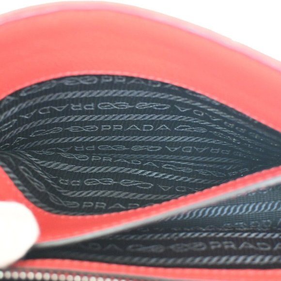 PRADA MILANO Logo Studs Chain Mini Shoulder Bag Calf Leather Fuoco Red 683RJ123 - Picture 11 of 16